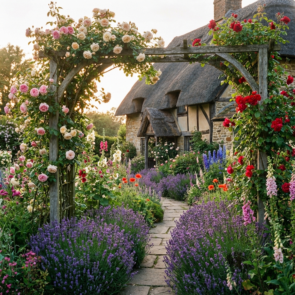 Klasyczny ogród w stylu angielskim z kolorowymi rabatami kwiatowymi, realizacja w Konstancinie-Jeziornej
