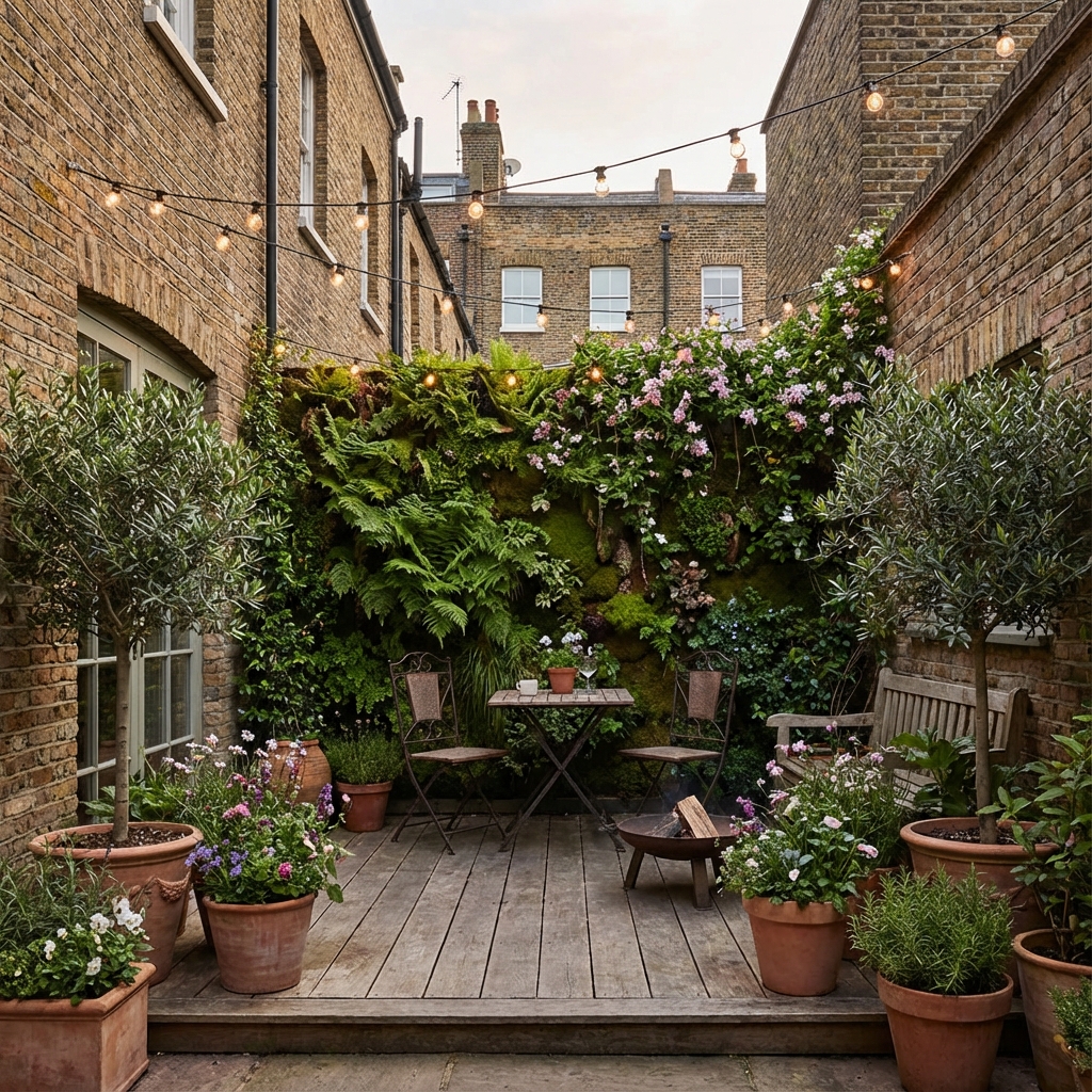 Kameralny ogródek miejski z roślinami i dekoracjami, realizacja we Wrocławiu Śródmieście